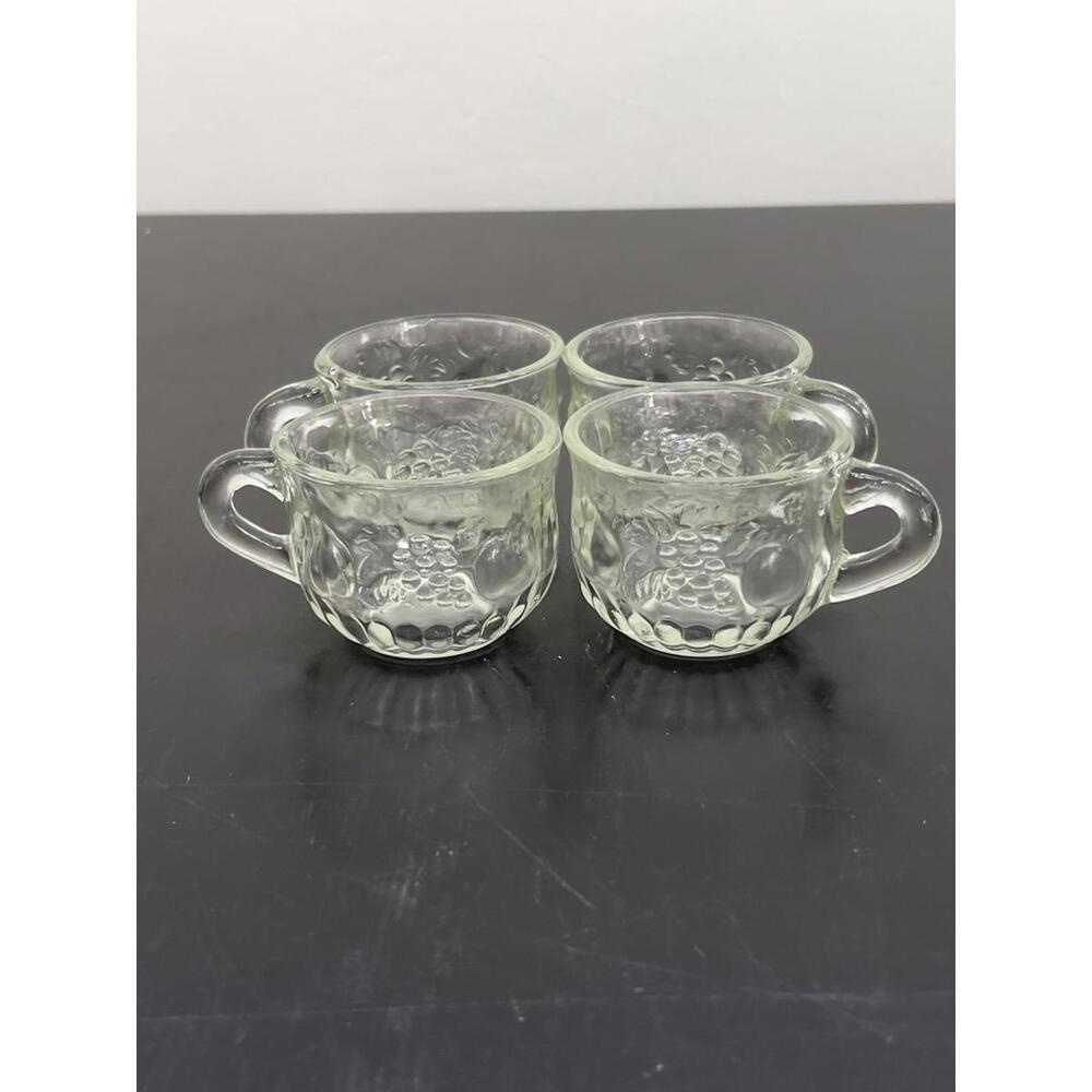 Jeannette Glass Punch Cups Grape Cluster Pattern Set of 4 Mid Century Glass Cups